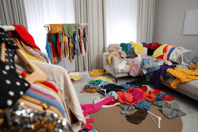Aimless Clutter turns into hoarding Clothing on Floor